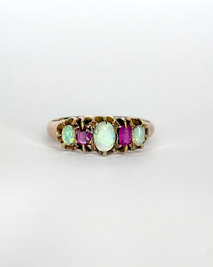 Bague Rivière 3 Opales &amp; 2 Rubis &quot;Sasha&quot; - Elliade Paris