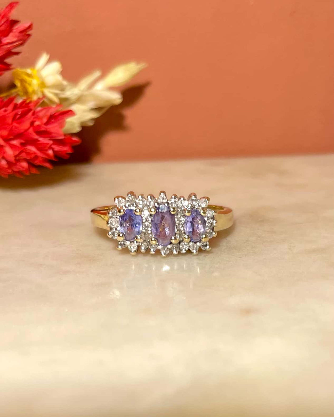Bague trilogie Tanzanites &amp; 30 Diamants &quot;Albanne&quot;