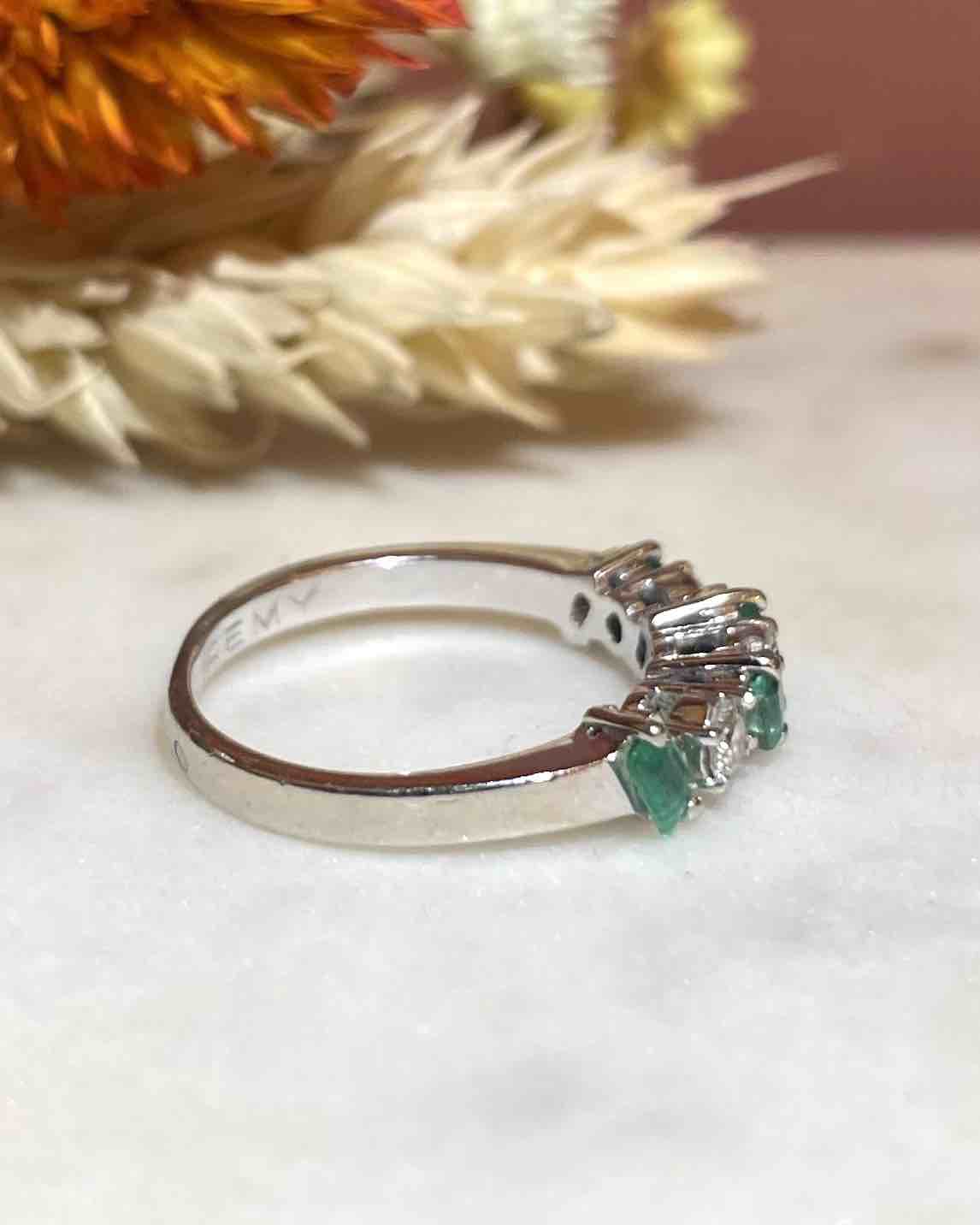 "Vanessa" Emerald &amp;amp; Diamond River Ring