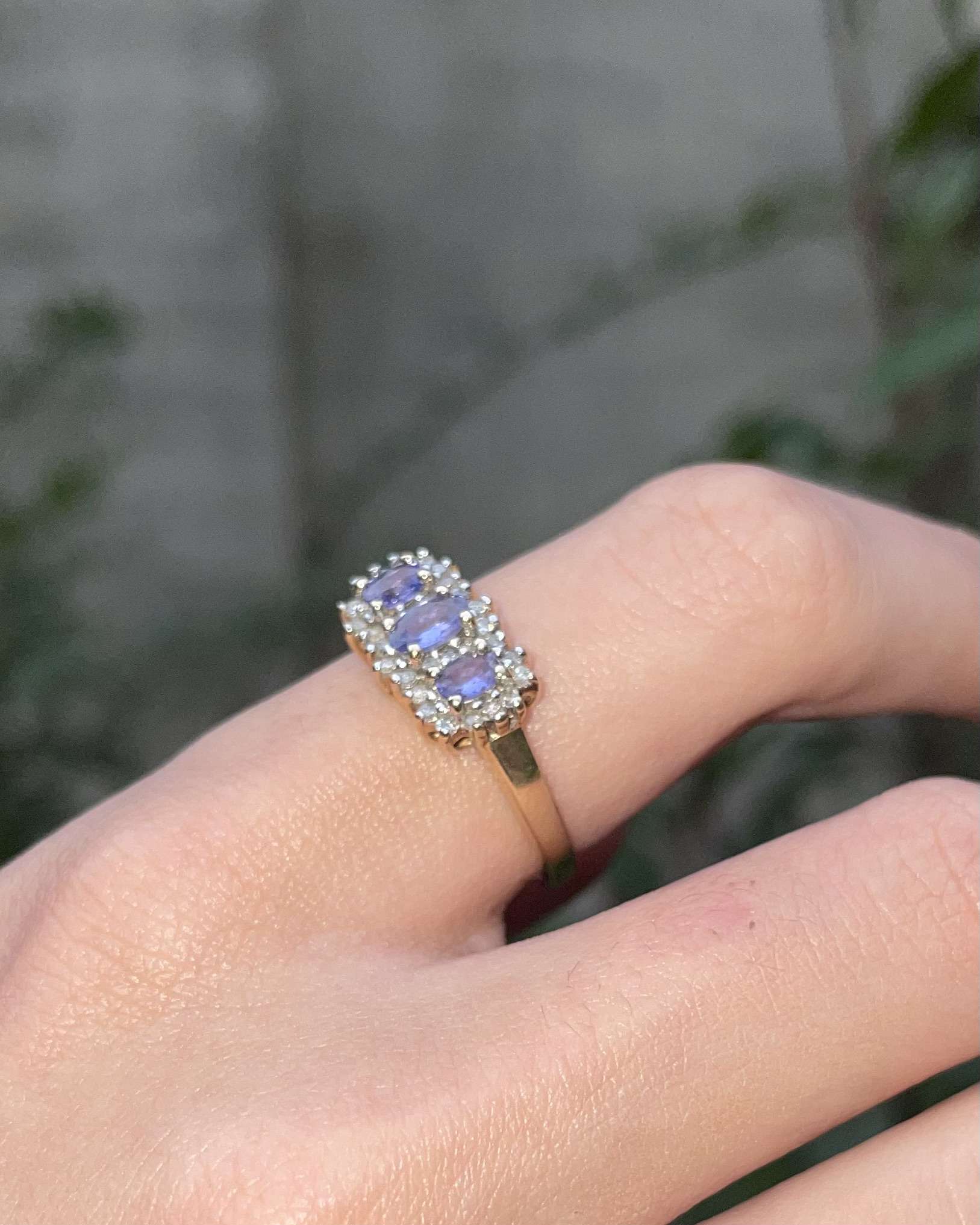 Bague trilogie Tanzanites &amp; 30 Diamants "Albanne"