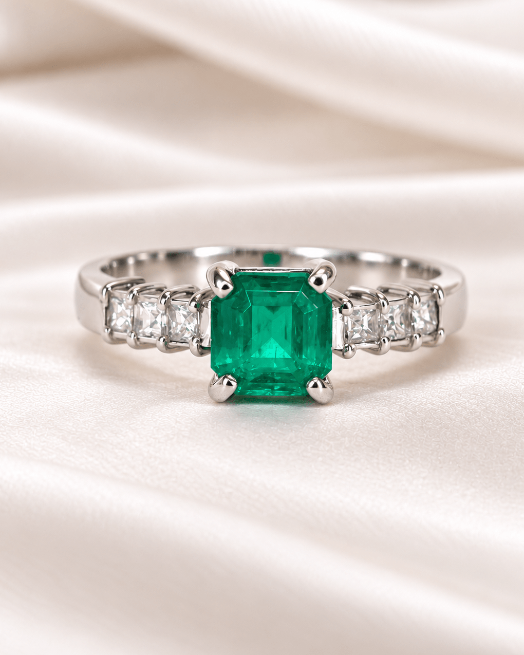 Bague Rivière Émeraude 1.15 carat &amp; Diamants "Tania" - Elliade Paris