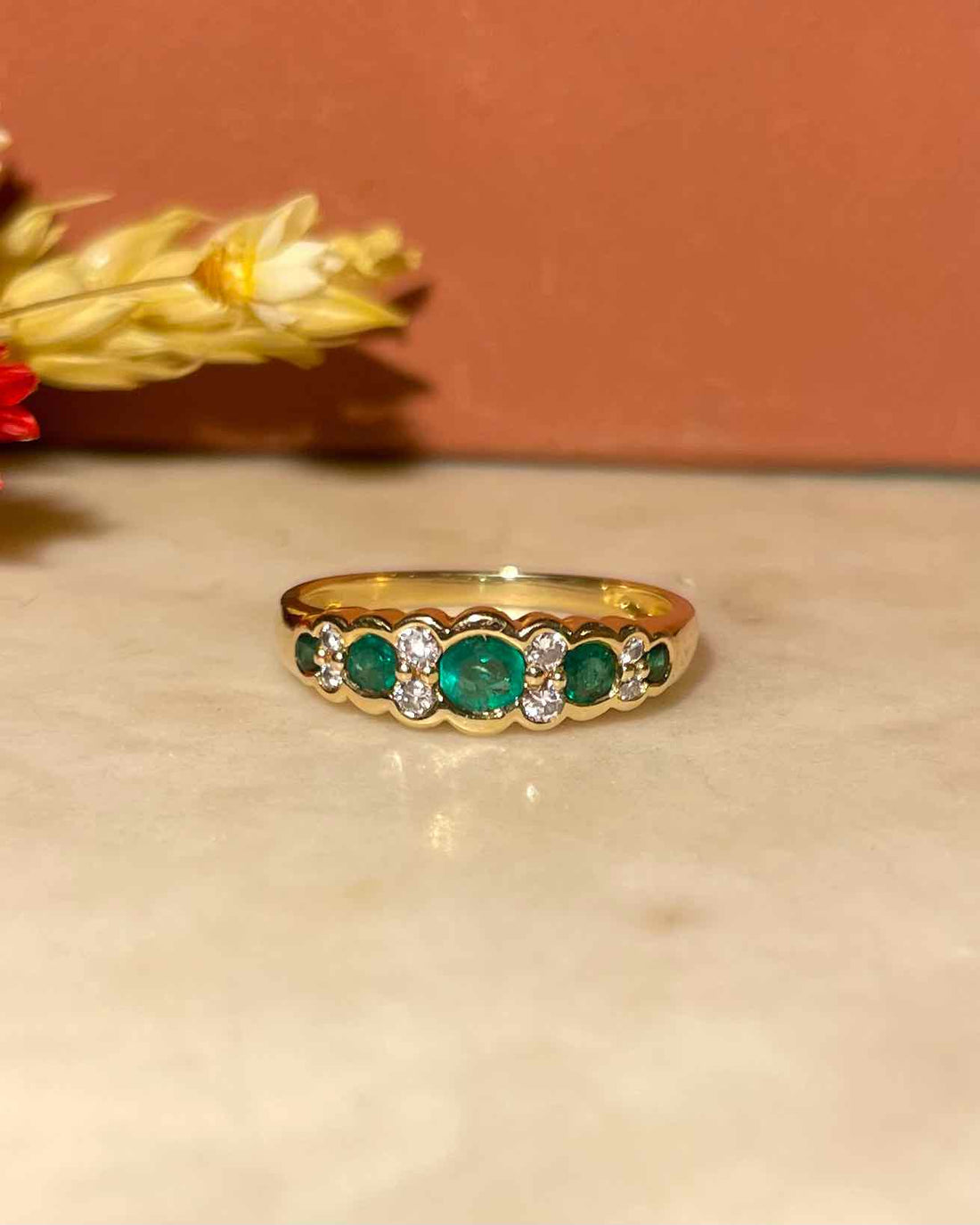 &quot;Charly&quot; Emerald &amp;amp; Diamond River Ring