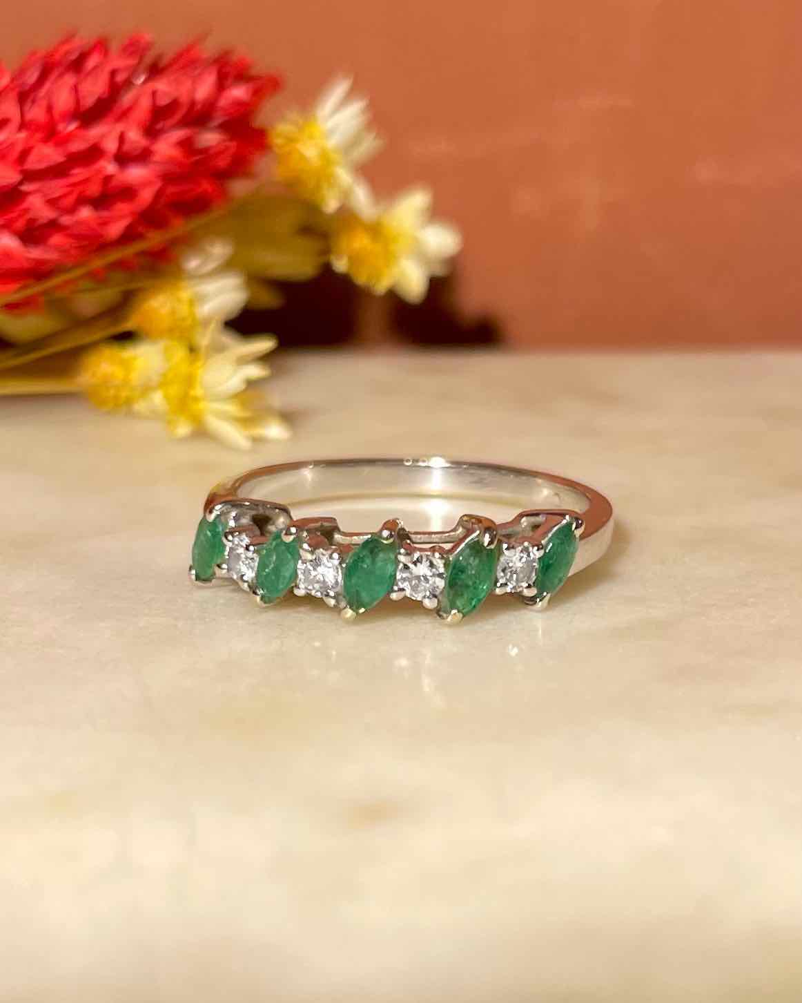 "Candice" Emerald &amp;amp; Diamond River Ring