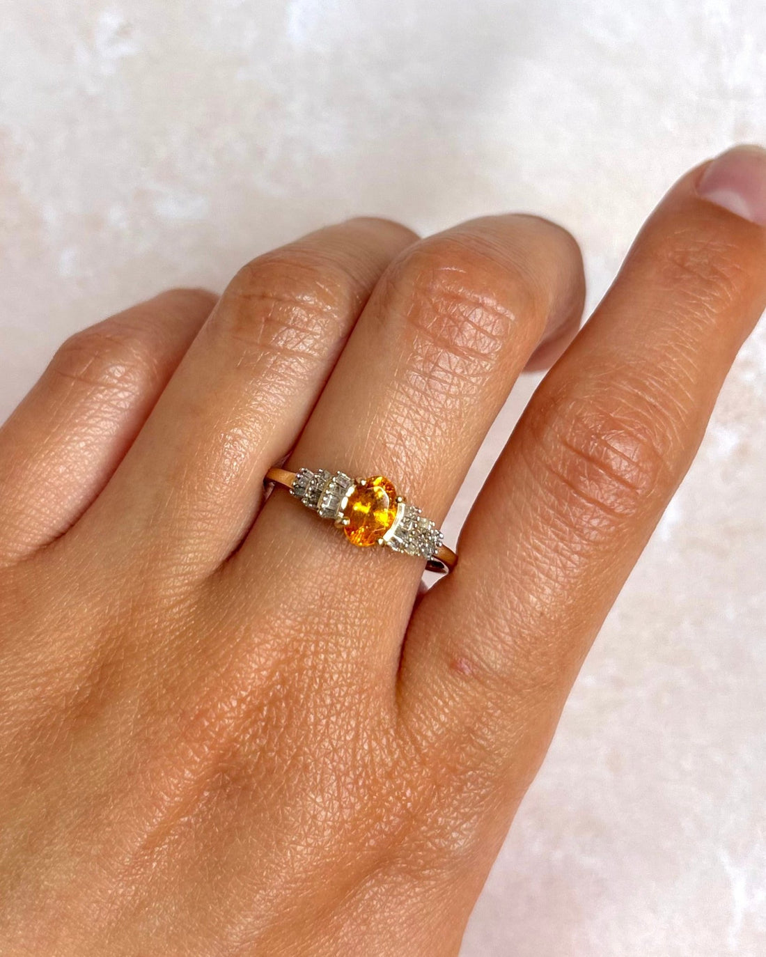 Bague Rivière Grenat Spessartite 1.10 carat &amp; Diamants 0.25 carat "Loïs" - Elliade Paris