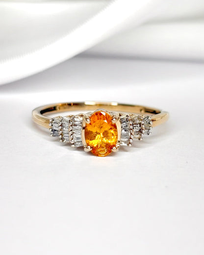 Bague Rivière Grenat Spessartite 1.10 carat &amp; Diamants 0.25 carat "Loïs" - Elliade Paris