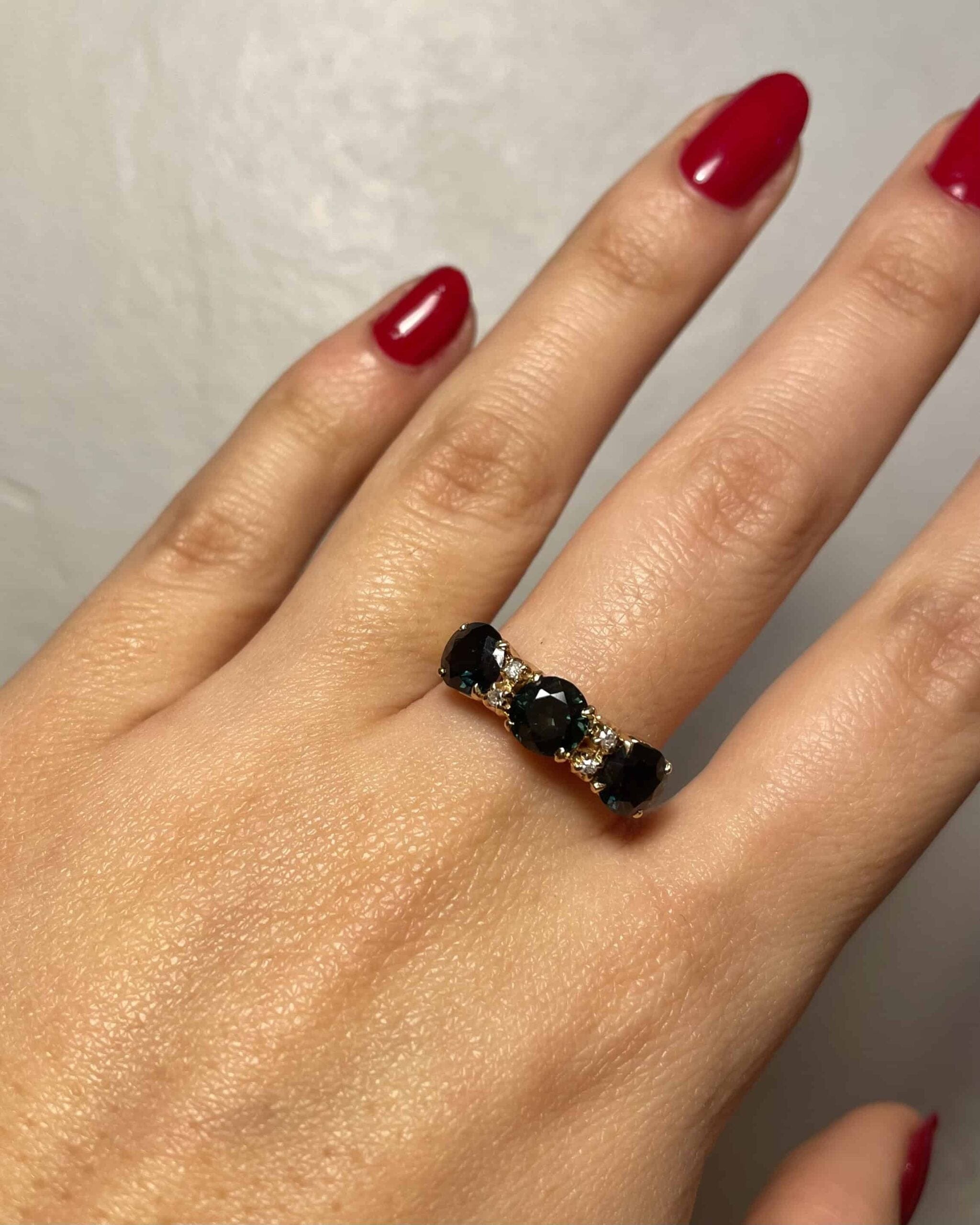 "Rita" 3.30 carat Green Sapphire &amp;amp; Diamond River Ring