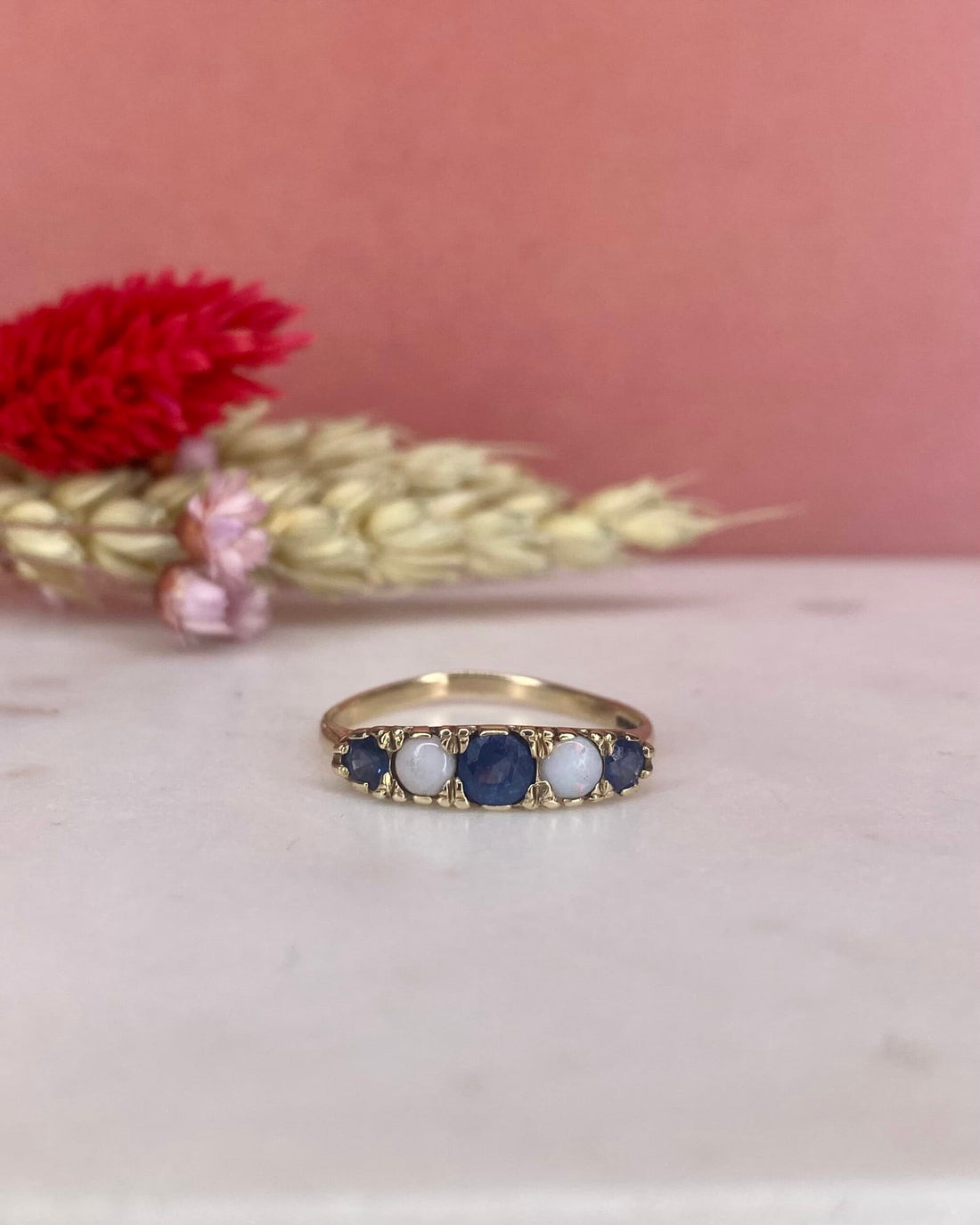 Vintage Sapphire &amp;amp; Opal River Ring &quot;Tia&quot;