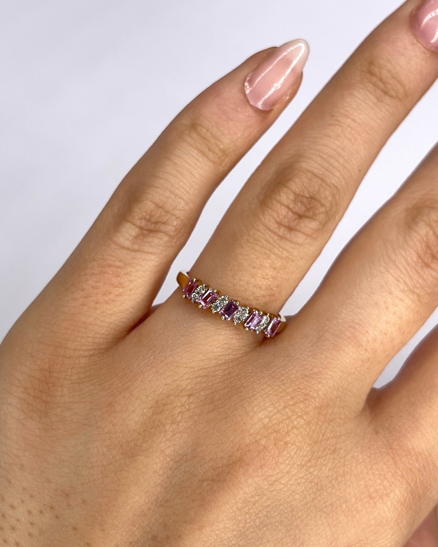 Bague Rivière Saphirs Roses &amp; Diamants "Aurélie" - Elliade Paris