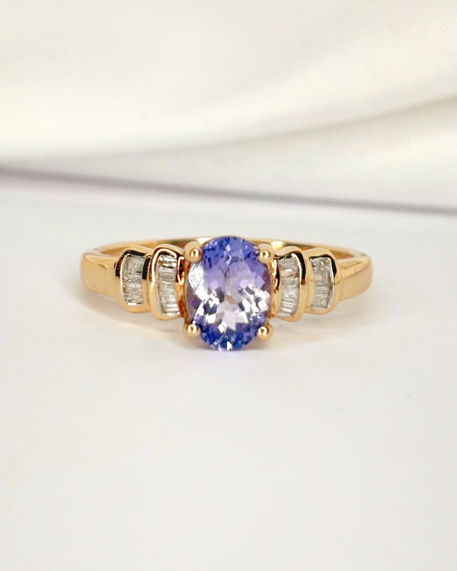 Bague Rivière Tanzanite 1.25 carat &amp; Diamants "Laura" - Elliade Paris