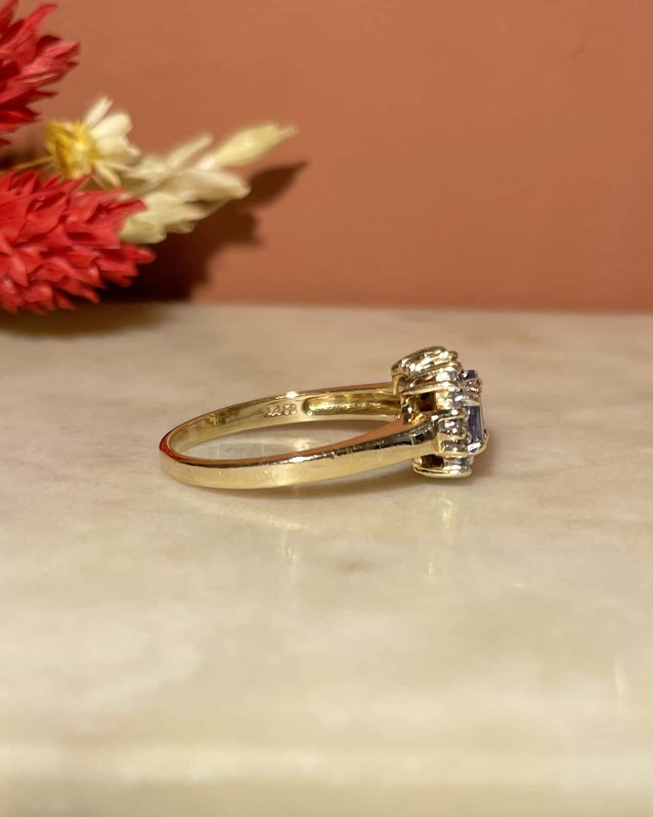 Bague trilogie Tanzanites &amp; 30 Diamants "Albanne"
