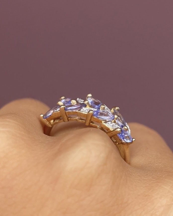 Bague Rivière Tanzanites &amp; Diamants "Maëlys" - Elliade Paris