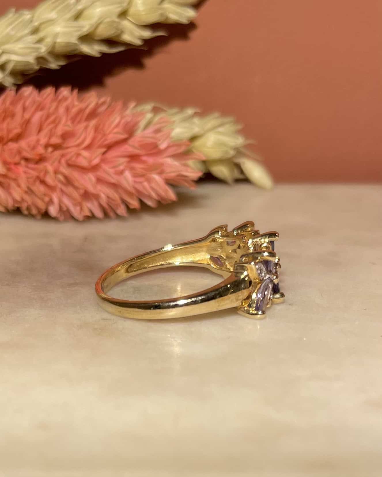 Bague Rivière Tanzanites &amp; Diamants "Maëlys" - Elliade Paris