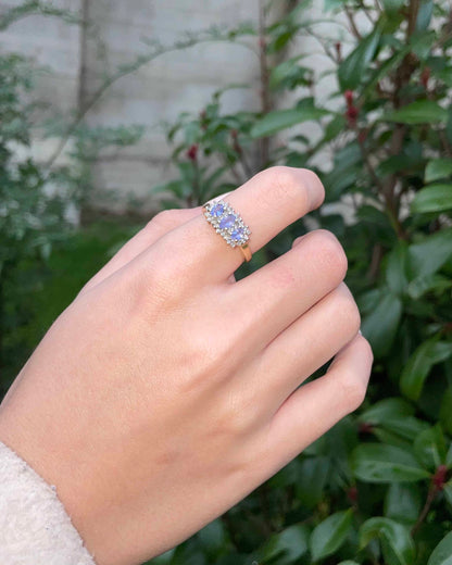 Bague trilogie Tanzanites &amp; 30 Diamants &quot;Albanne&quot;