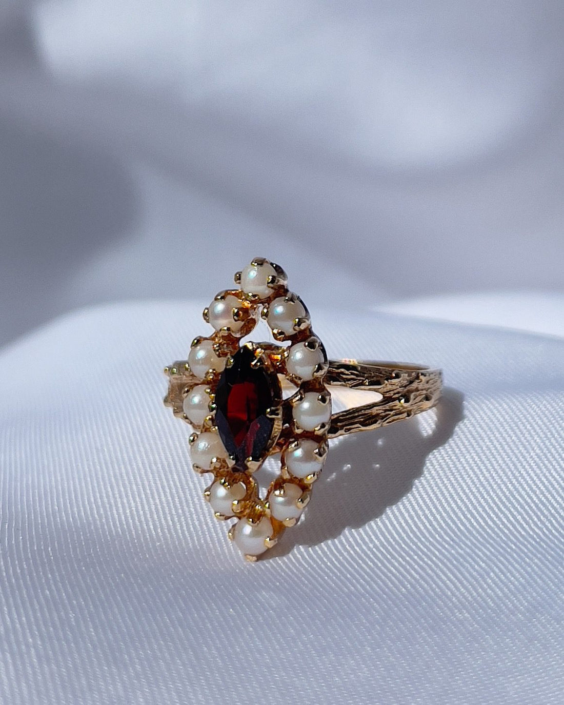 Bague Marquise Grenat  et Perles&quot;Ghalia&quot;