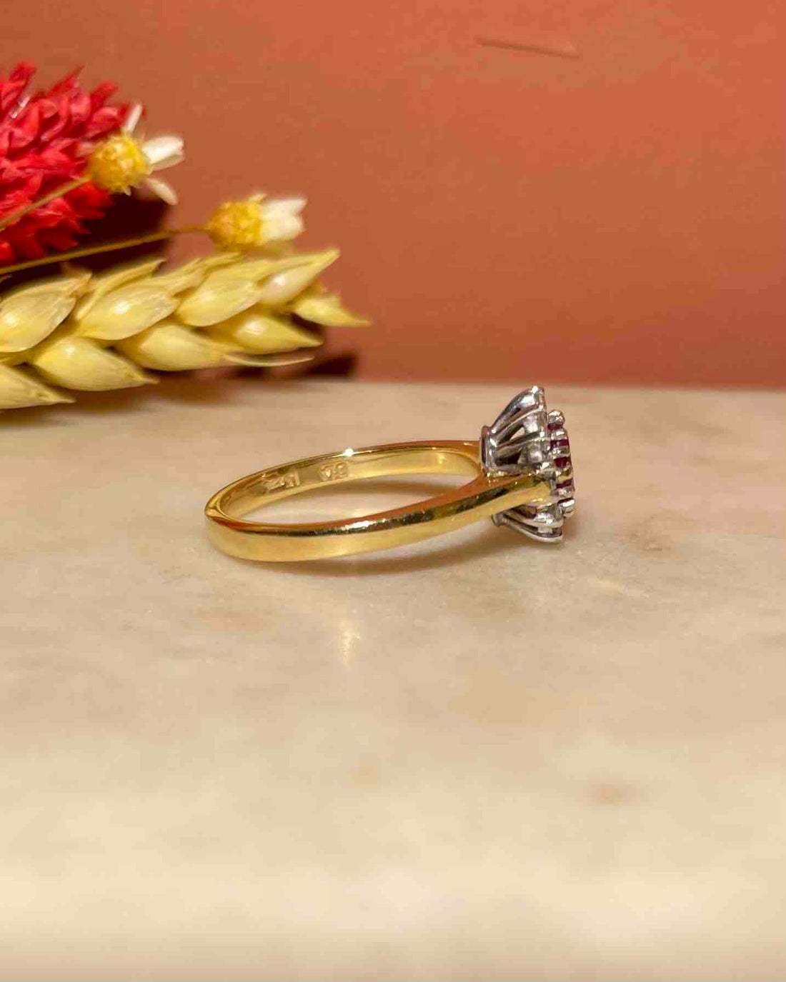 &quot;Alice&quot; Ruby &amp;amp; Diamond Daisy Ring