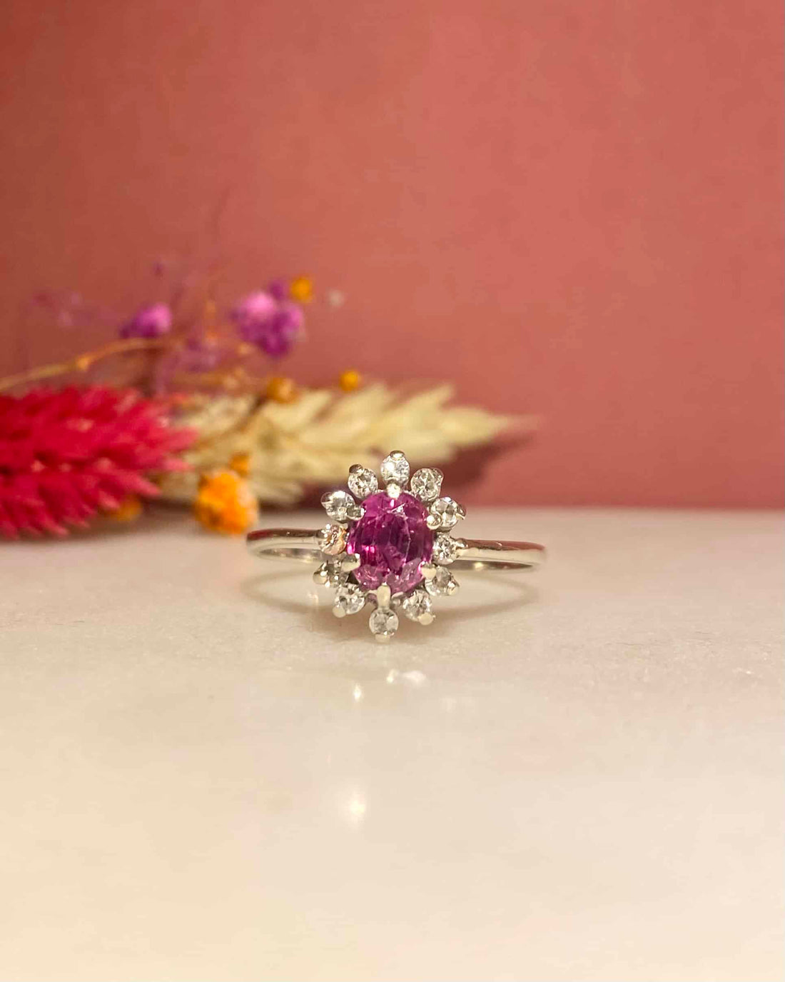 &quot;Jasmine&quot; 0.90 carat Ruby &amp;amp; Diamond Daisy Ring