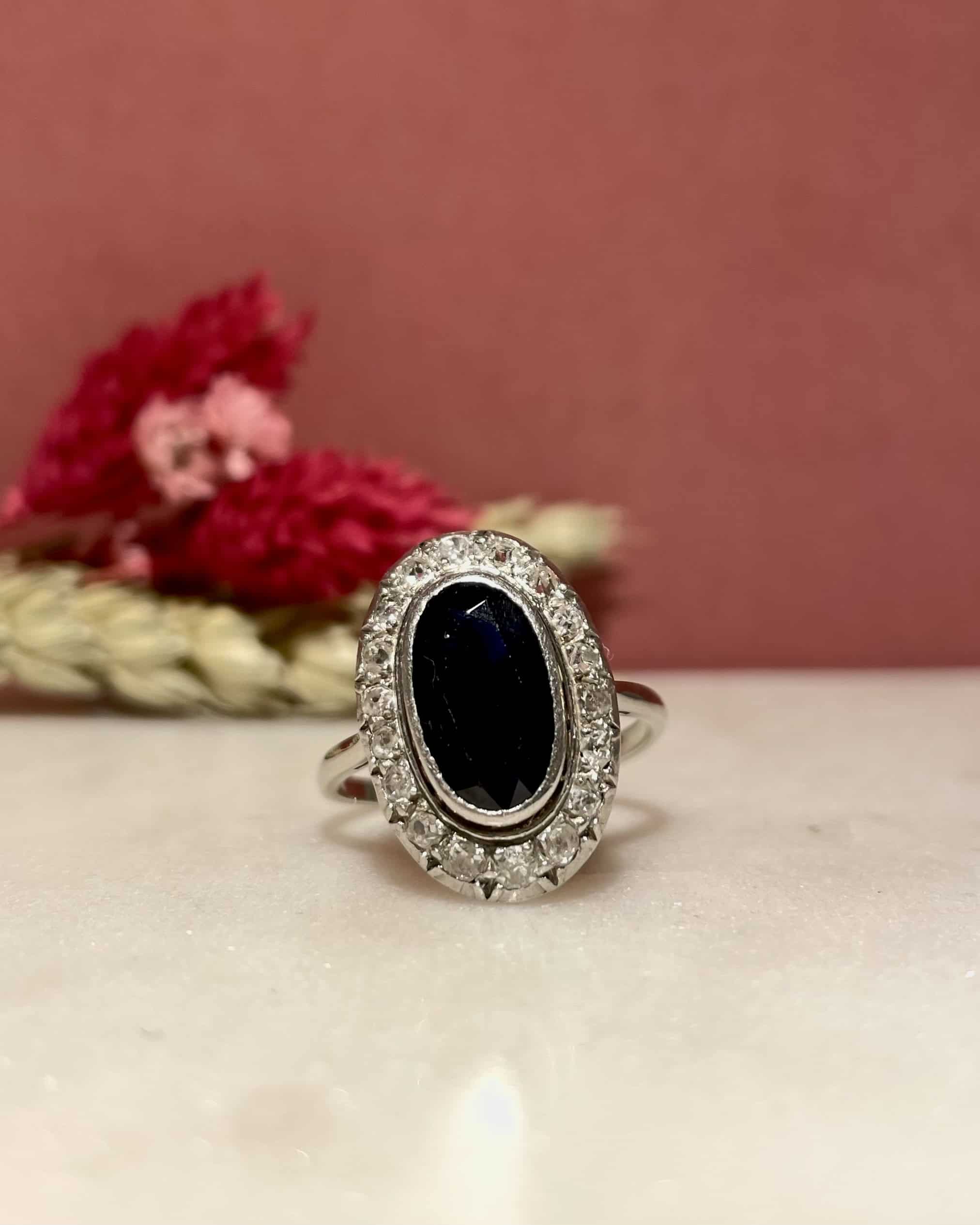 2-carat Sapphire &amp;amp; 18 Diamond Art Deco Ring "Phoebe"