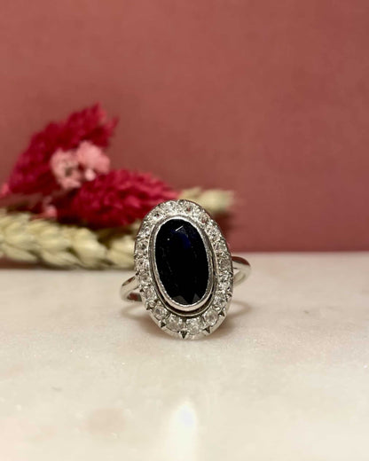 Bague Art-Déco Saphir 2 carats &amp; 18 Diamants &quot;Phoebe&quot;