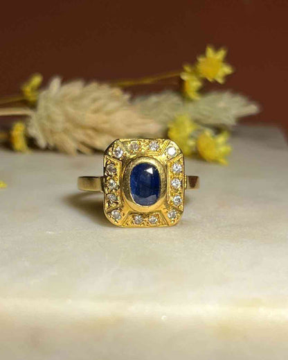 Bague style Art-Déco Saphir &amp; Diamants &quot;Rebecca&quot;
