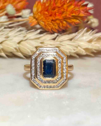 Bague Art-Déco Saphir et 60 Diamants &quot;July&quot;