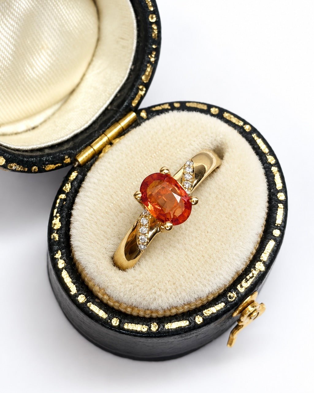 Bague Saphir Mandarine 0.90 carat &amp; Diamants "Camille" - Elliade Paris