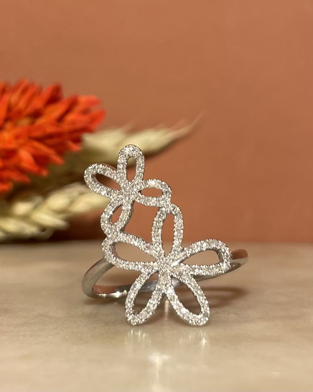 Bague Fleur Vintage 98 Diamants &quot;Golden&quot;