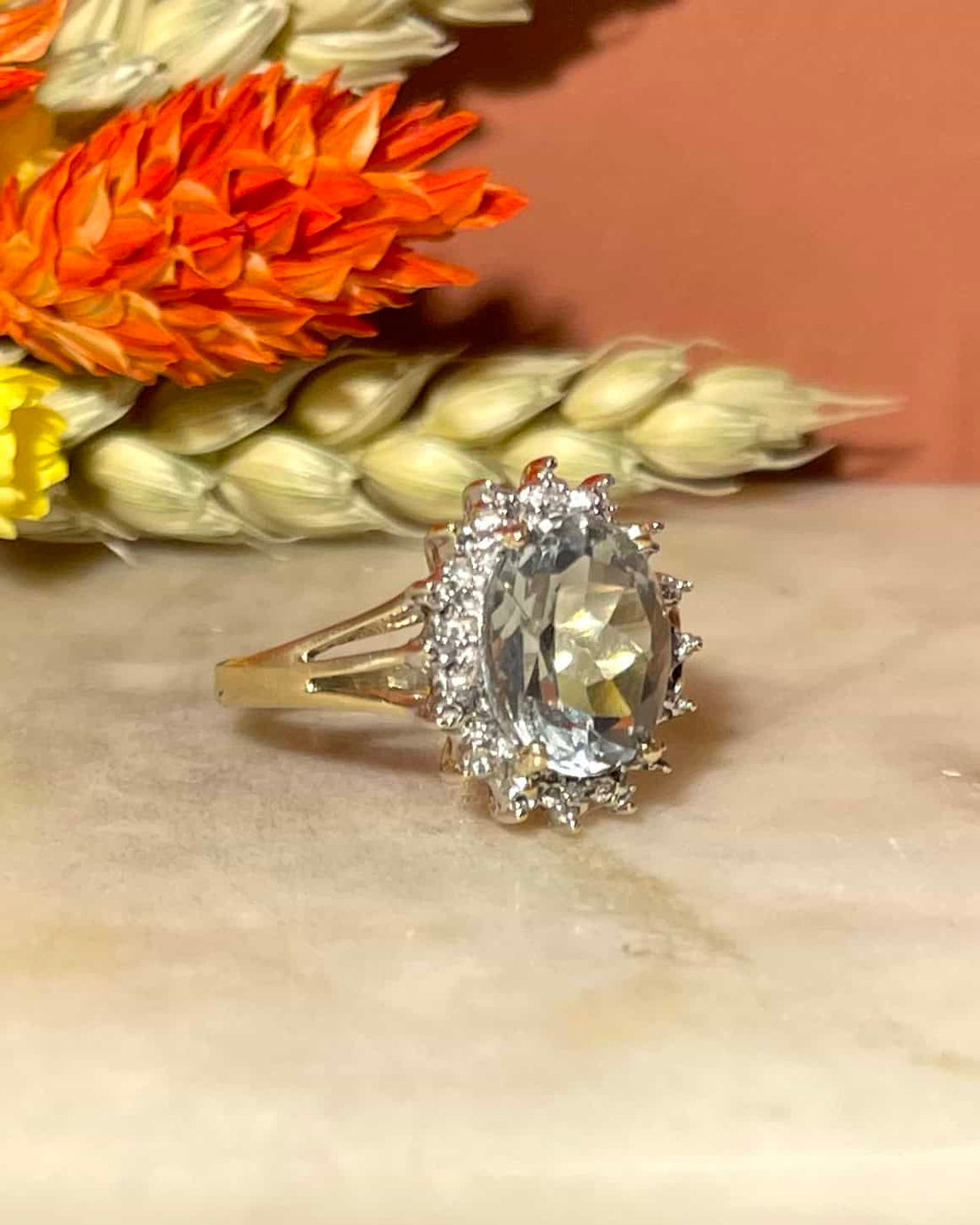Bague Marguerite Aigue-Marine et Diamants &quot;Jemima&quot;