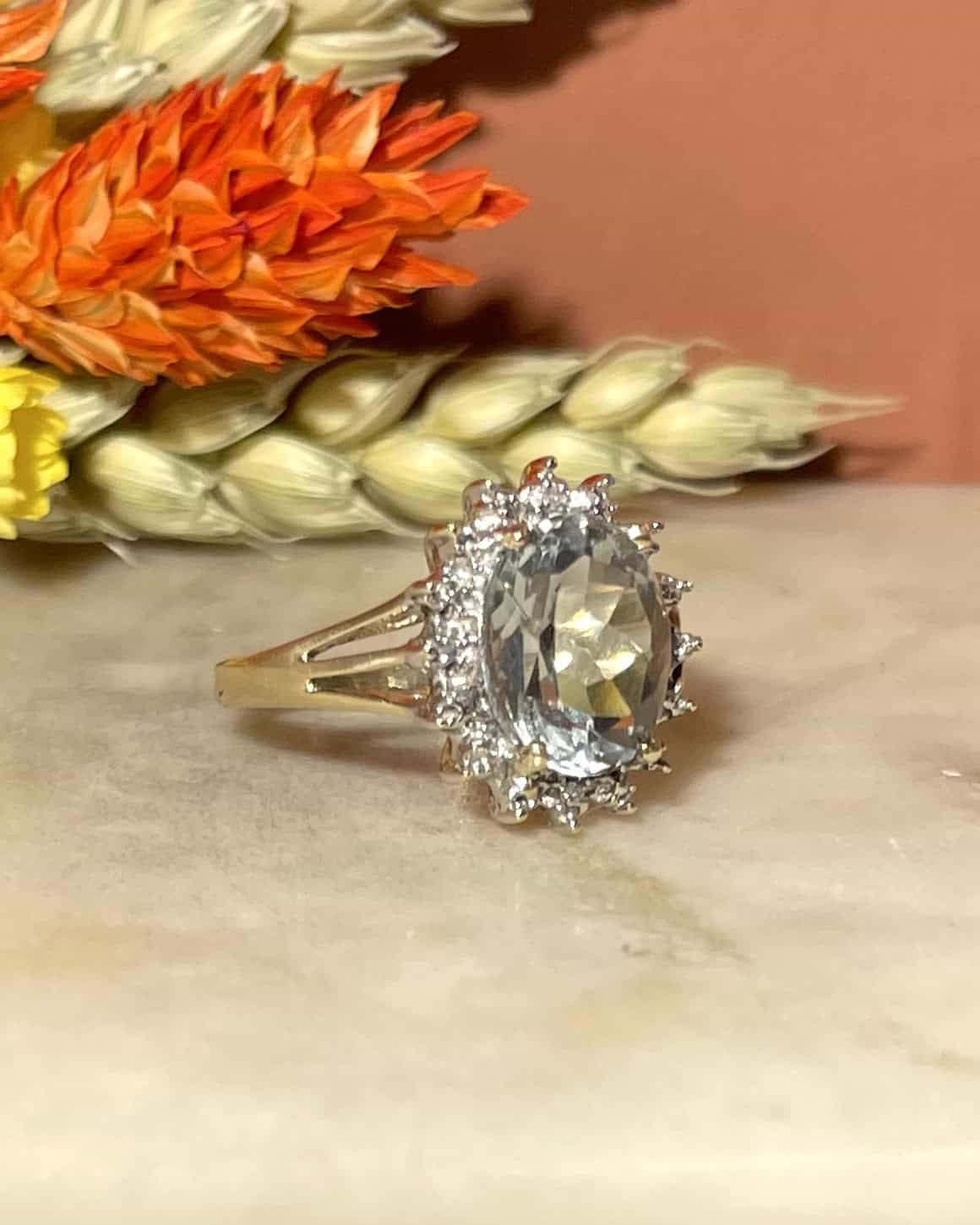 Bague Marguerite Aigue-Marine et Diamants "Jemima" - Elliade Paris