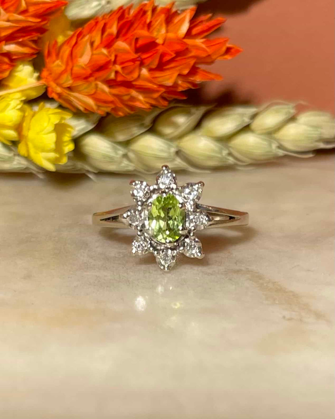 Bague Marguerite Péridot &amp; Diamants &quot;Cystée&quot;