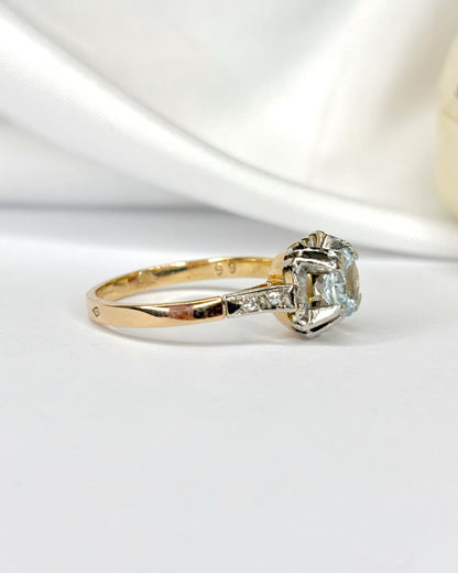Bague Solitaire Aigue - Marine 0.80 carat &amp; Diamants "Maria" - Elliade Paris