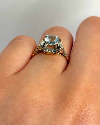 Bague Solitaire Aigue - Marine 0.80 carat &amp; Diamants "Maria" - Elliade Paris