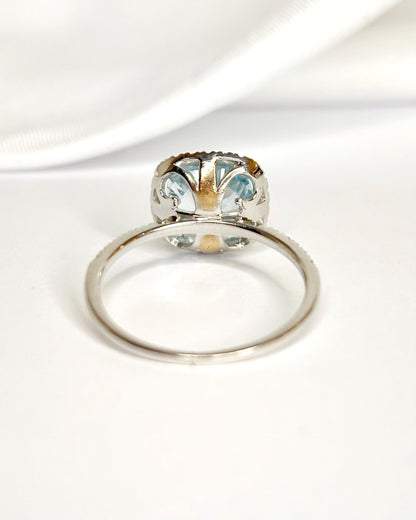 Bague Solitaire Aigue - Marine 1.68 carat &amp; Diamants "Martha" - Elliade Paris