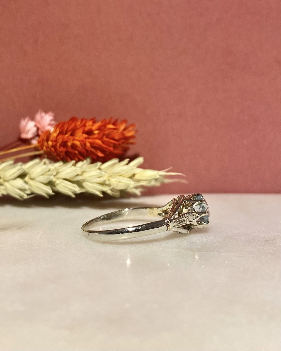 &quot;Amalie&quot; Aquamarine &amp;amp; Diamond Solitaire Ring