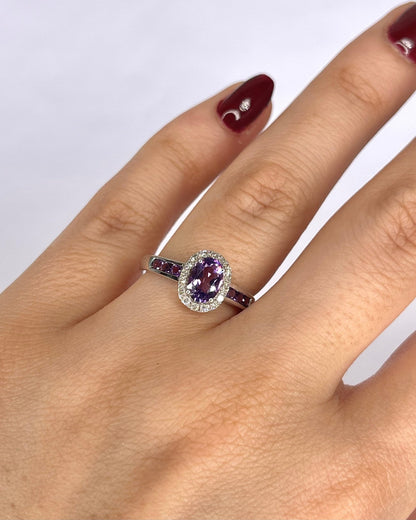 Bague Solitaire Améthyste 0.67 carat &amp; Diamants "Françoise" - Elliade Paris