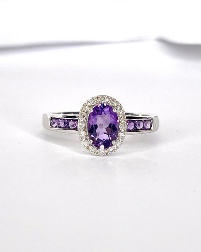 Bague Solitaire Améthyste 0.67 carat &amp; Diamants "Françoise" - Elliade Paris