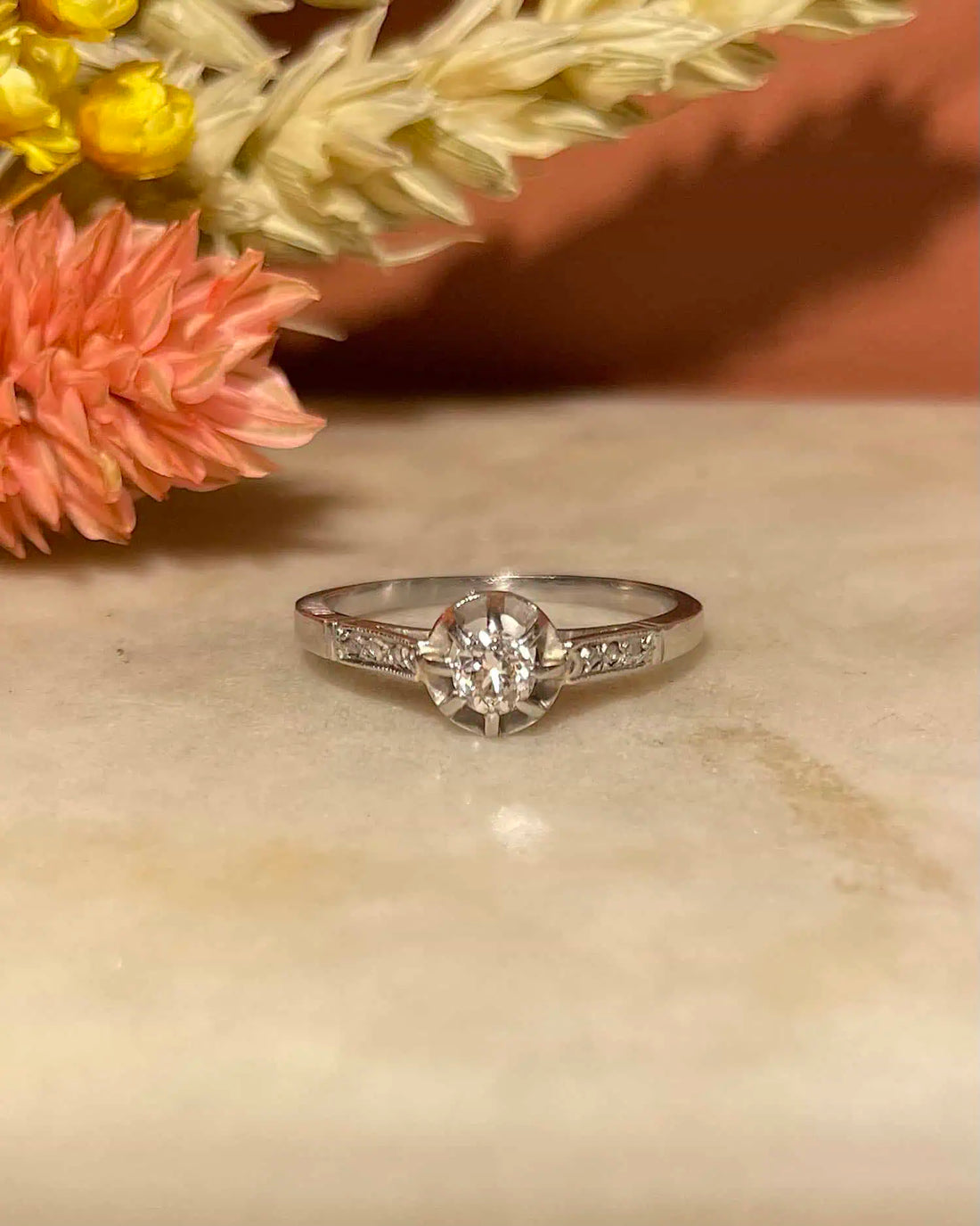 Bague Solitaire Art-Deco Vintage Diamants &quot;Freja&quot;