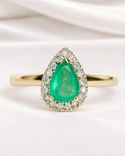 Bague Solitaire Émeraude 0.60 carat &amp; Diamants "Cynthia" - Elliade Paris