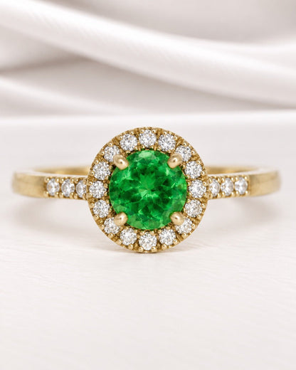 Bague Solitaire Grenat Tsavorite 0.67 carat &amp; Diamants 0.22 carat "Erika" - Elliade Paris