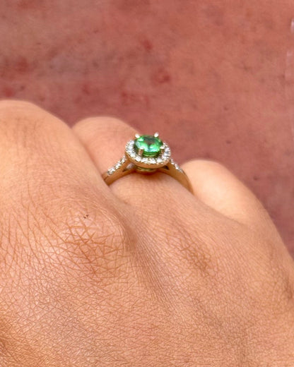 Bague Solitaire Grenat Tsavorite 0.67 carat &amp; Diamants 0.22 carat "Erika" - Elliade Paris