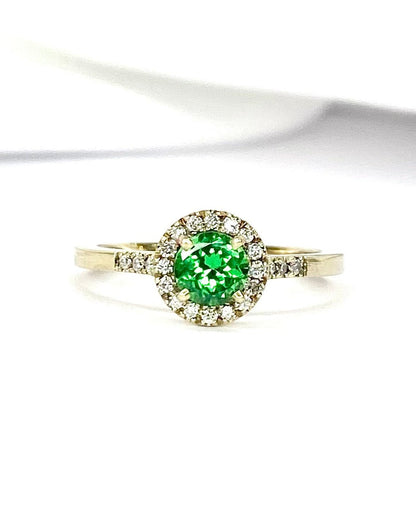 Bague Solitaire Grenat Vert 0.67 carat &amp; Diamants 0.22 carat "Erika" - Elliade Paris