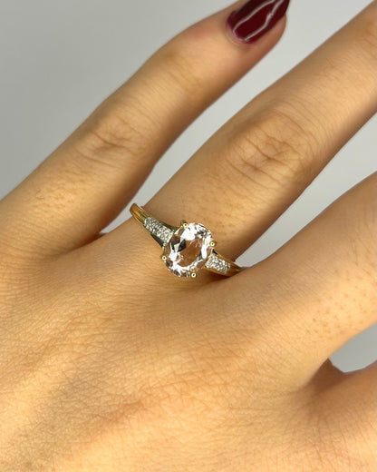 Bague Solitaire Morganite 1.30 carat &amp; 2 Diamants "Mihaela" - Elliade Paris