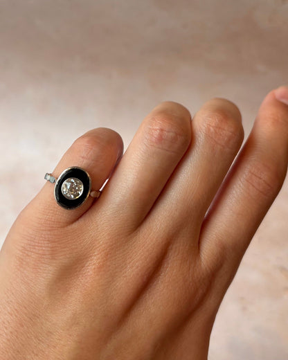 Bague Solitaire Onyx &amp; Diamant 0.65 carat "Annabelle" - Elliade Paris