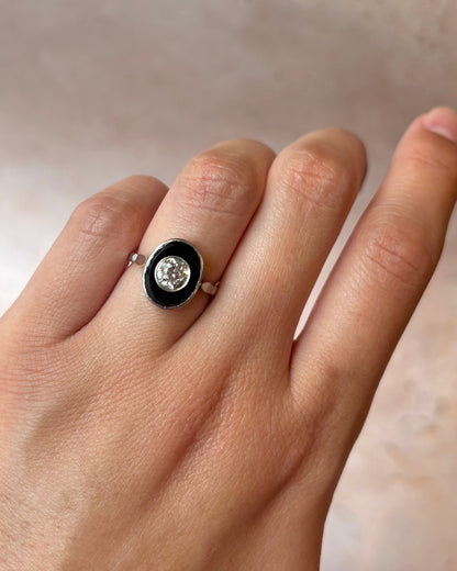 Bague Solitaire Onyx &amp; Diamant 0.65 carat "Annabelle" - Elliade Paris