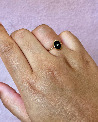 Bague Solitaire Onyx &amp; Diamant "Joline" - Elliade Paris
