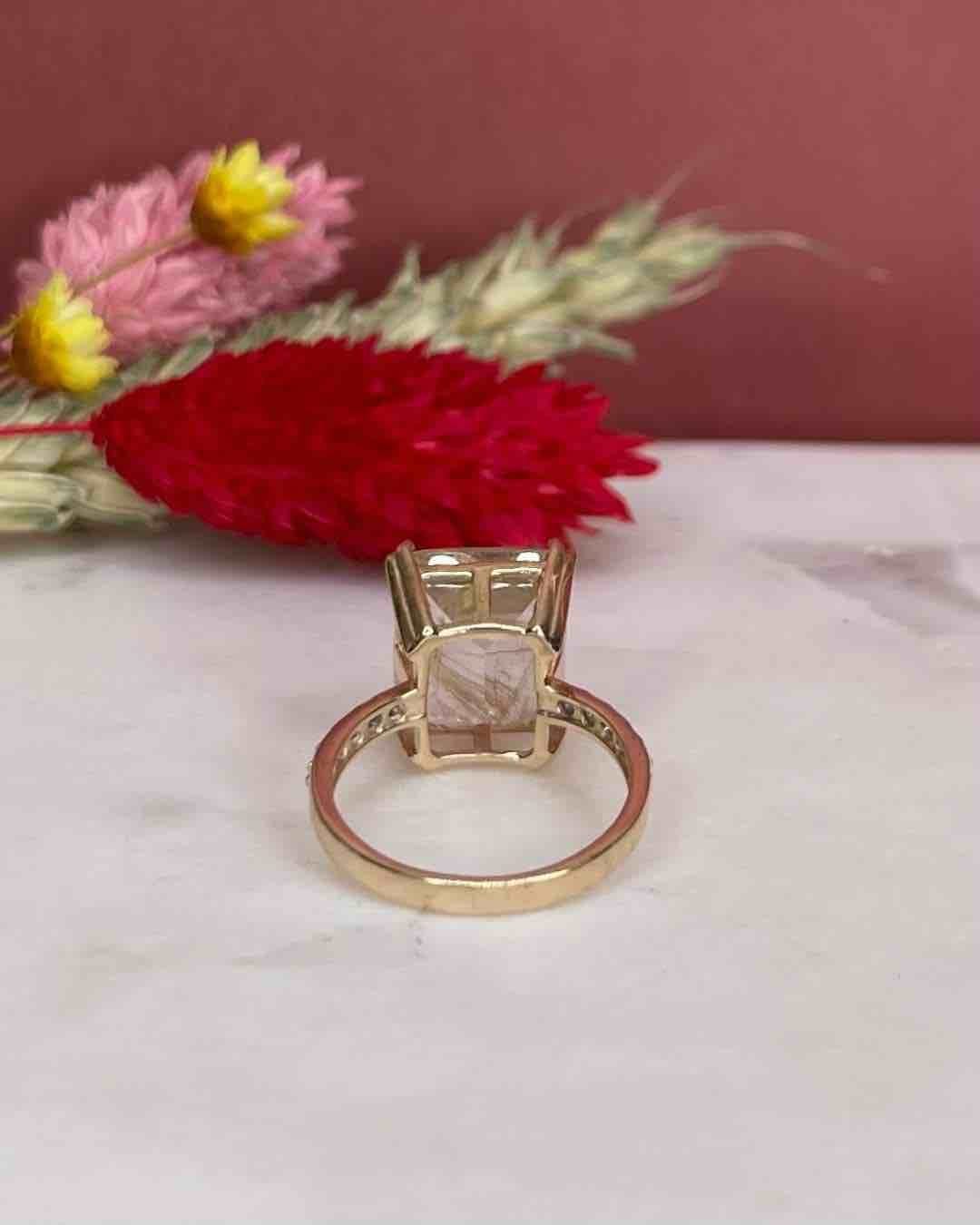 Bague Solitaire Quartz Cheveux De Venus 4.90 carats &amp; Diamants "River" - Elliade Paris