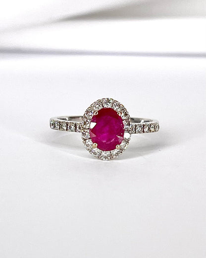 Bague Solitaire Rubis 1.09 carat &amp; Diamants 0.24 carat "Jade" - Elliade Paris