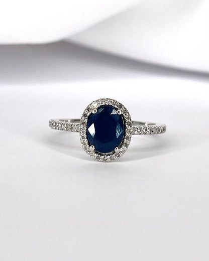 Bague Solitaire Saphir 1.70 carat &amp; Diamants 0.48 carat "Clothilde" - Elliade Paris