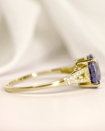 Bague Solitaire Saphir 2.64 carats &amp; Diamants "Romane" - Elliade Paris
