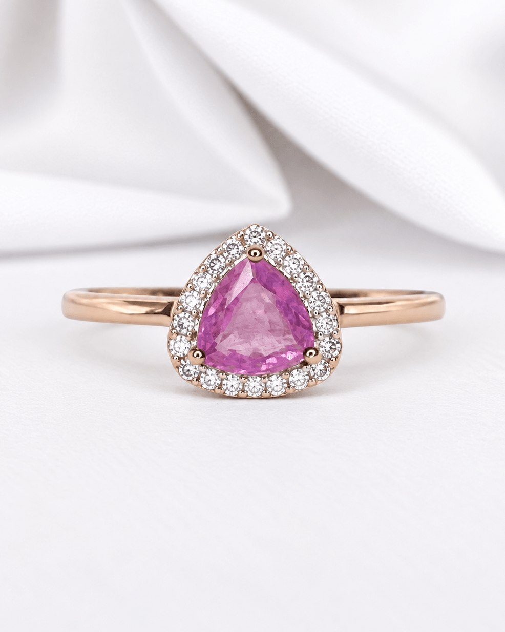 Bague Solitaire Saphir Rose 1 carat &amp; Topazes "Mandy" - Elliade Paris