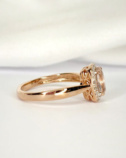 Bague Solitaire Style Art Déco Morganite 0.70 carat &amp; Diamants "Adeline" - Elliade Paris